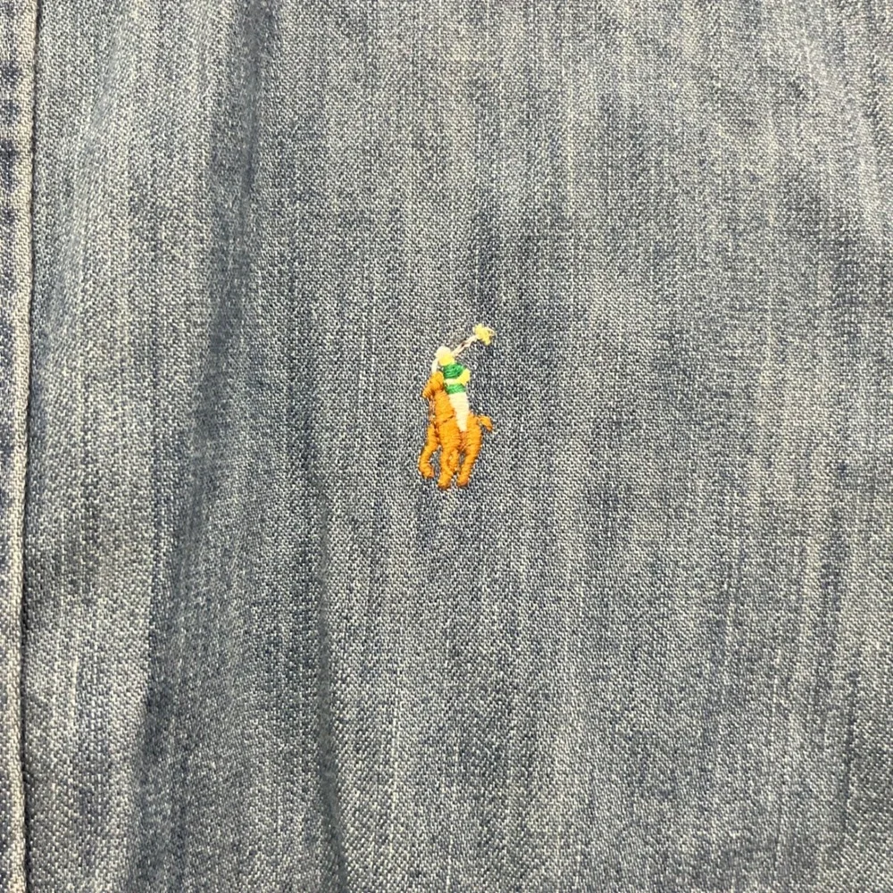 Ralph Lauren Boy Denim Button Down Shirt Medium 10-12 Blue Long Sleeve Pony Logo
